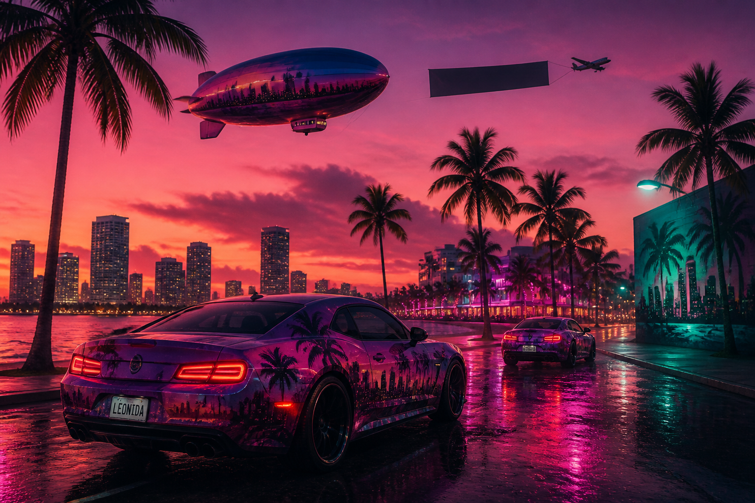 Editorial illustration for: GTA 6 Is Taking Over Miami: Inside the Vice City Promo Blitz